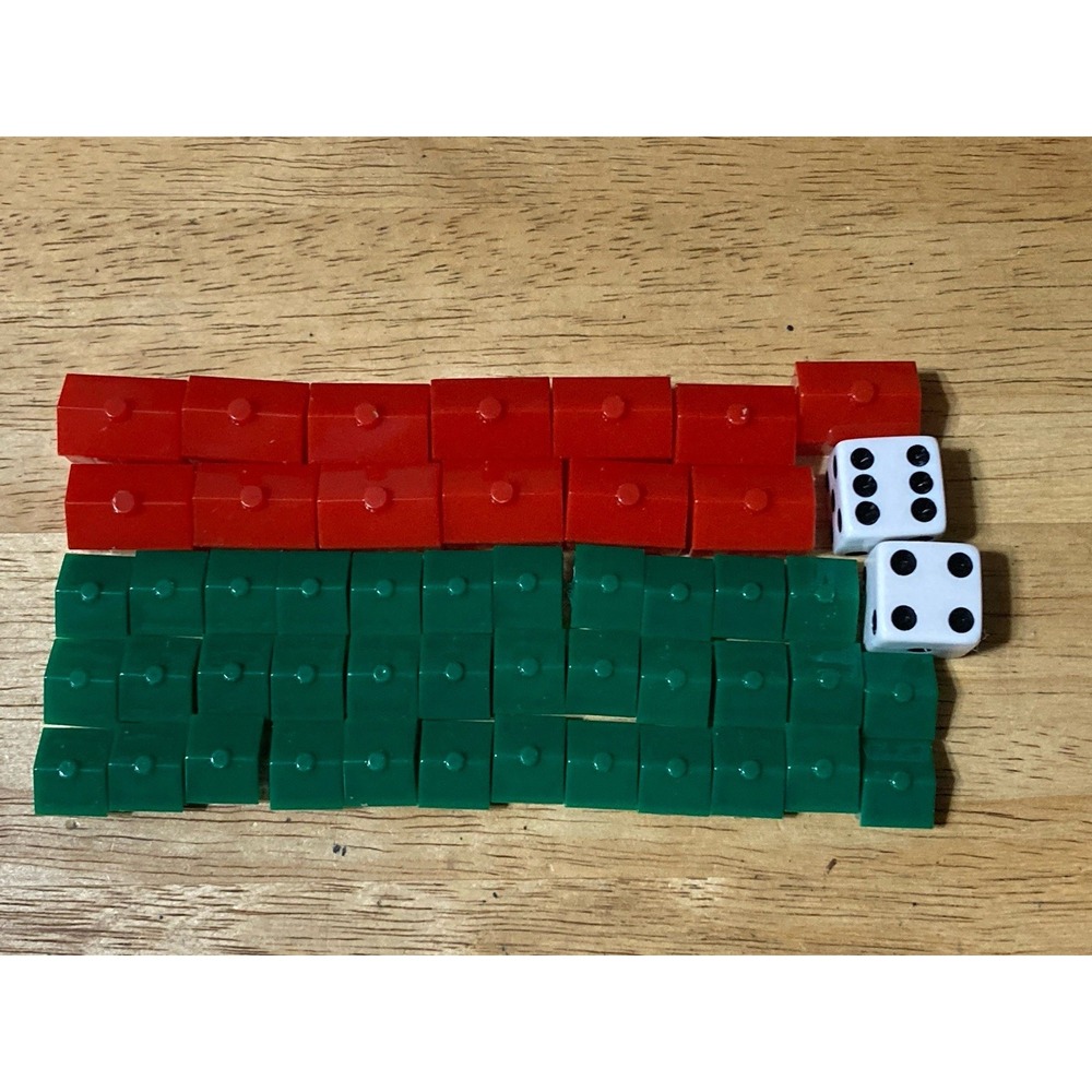 Monopoly HOUSES & HOTELS Red and Green Lot of 48 Plus Dice